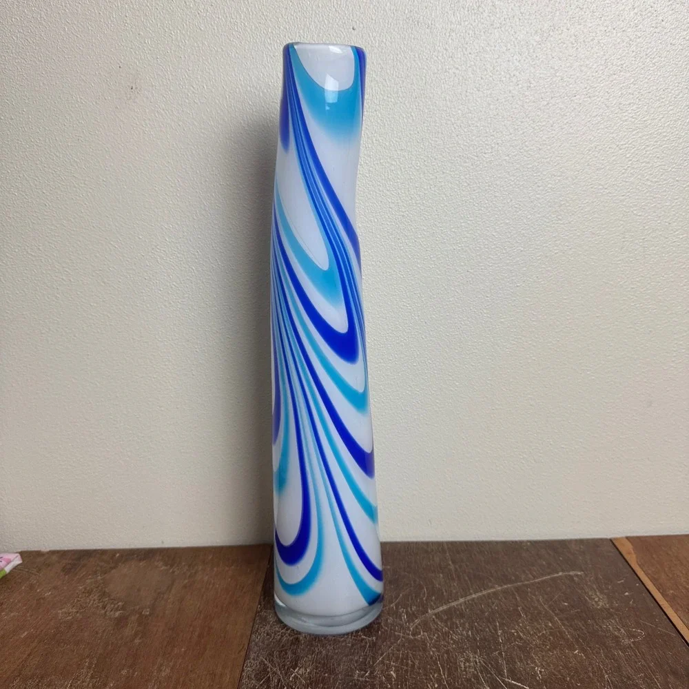Blue Swirl Art Glass‎ Vase 15.5